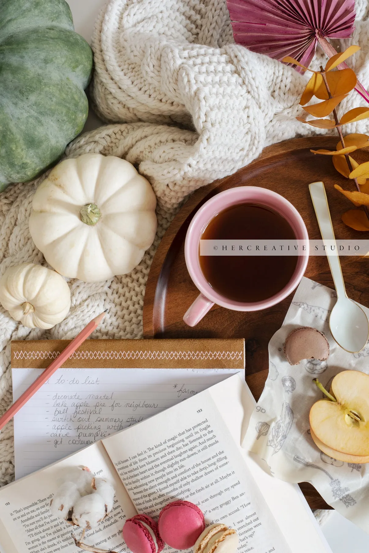 Coffee, Apples & Fall Pumpkins. Stock Image.