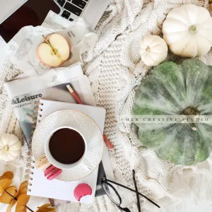 Coffee, Pumpkin & Notebook. Digital Stock Image.
