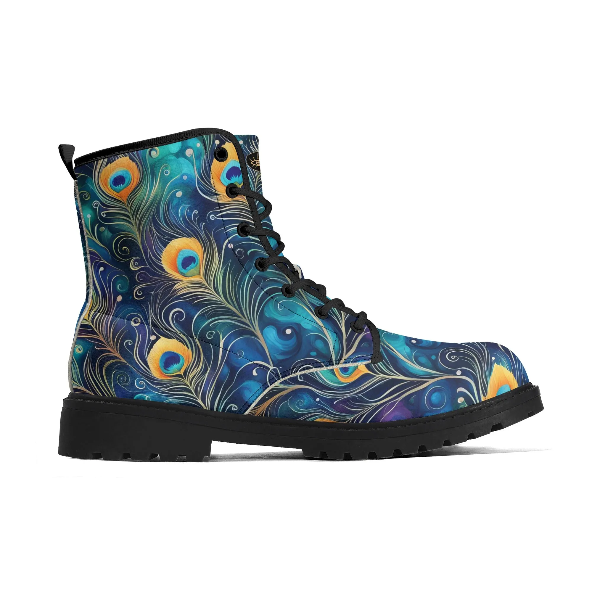 Colorful Blue Peacock Feathers Womens Vegan Boots