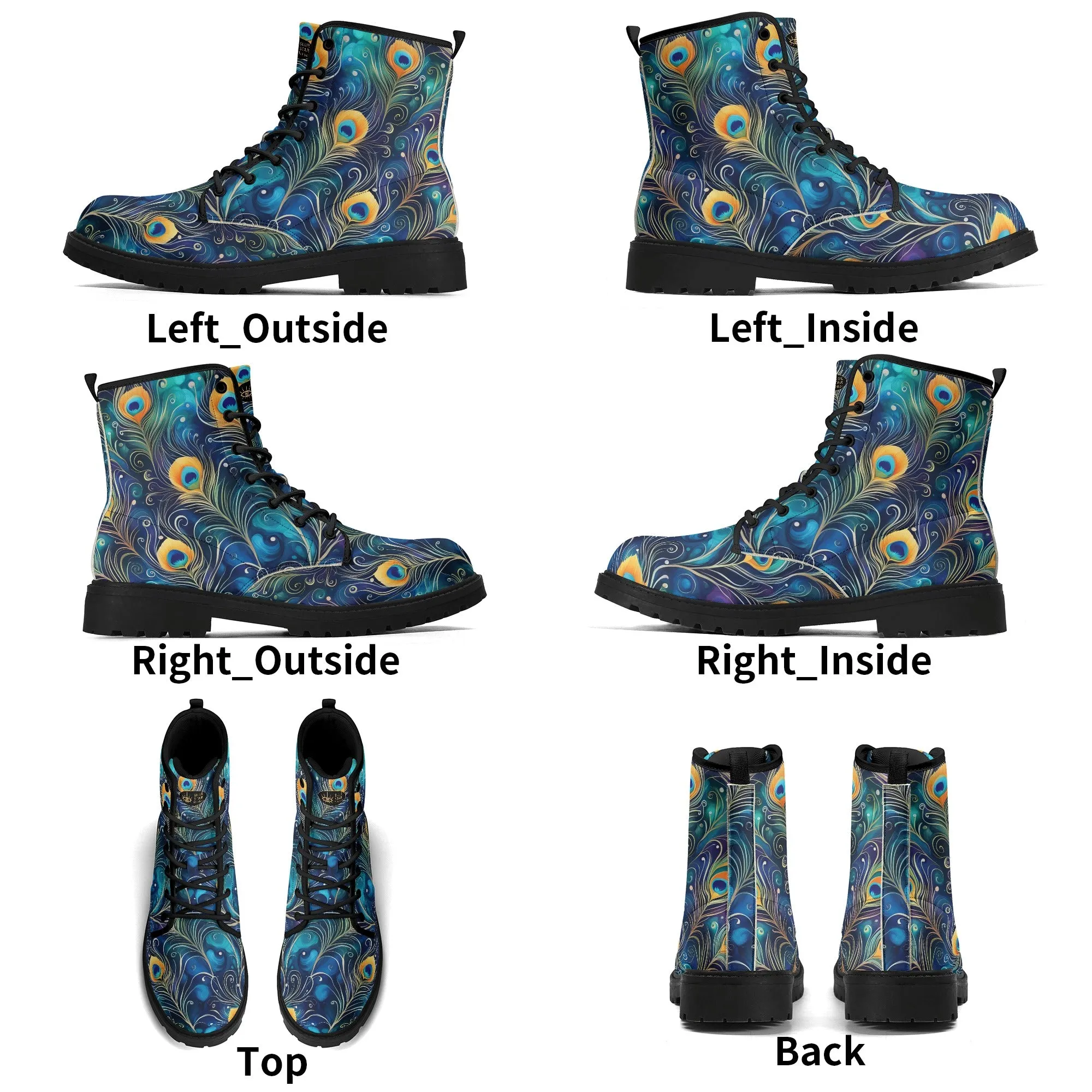 Colorful Blue Peacock Feathers Womens Vegan Boots