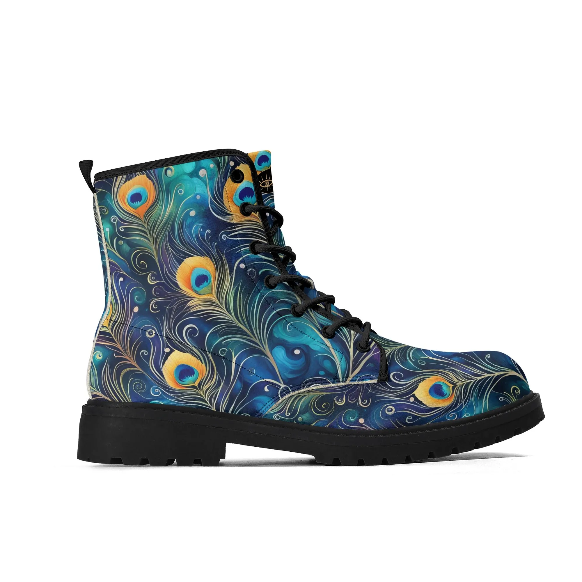 Colorful Blue Peacock Feathers Womens Vegan Boots