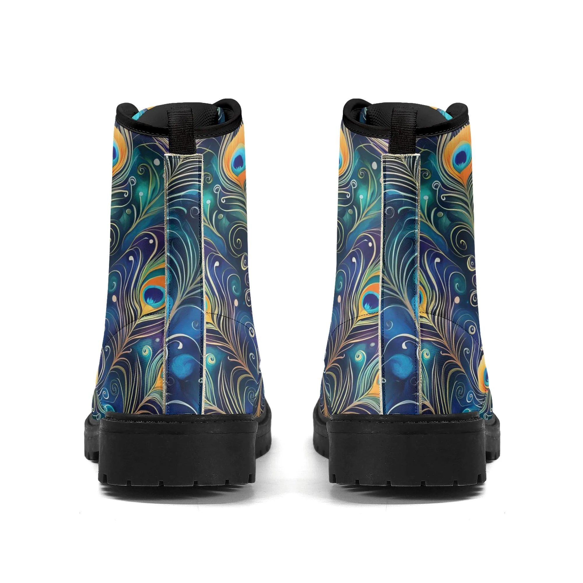 Colorful Blue Peacock Feathers Womens Vegan Boots