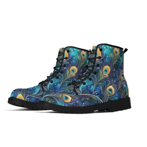 Colorful Blue Peacock Feathers Womens Vegan Boots