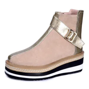 Cow Suede Leather Women Ankle Boots Warm Autumn Winter Riding Boots Platforms Zipper Shoes Woman High Heels Female Shoes