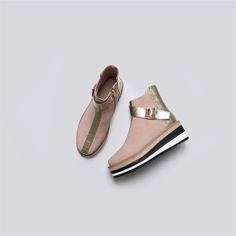 Cow Suede Leather Women Ankle Boots Warm Autumn Winter Riding Boots Platforms Zipper Shoes Woman High Heels Female Shoes