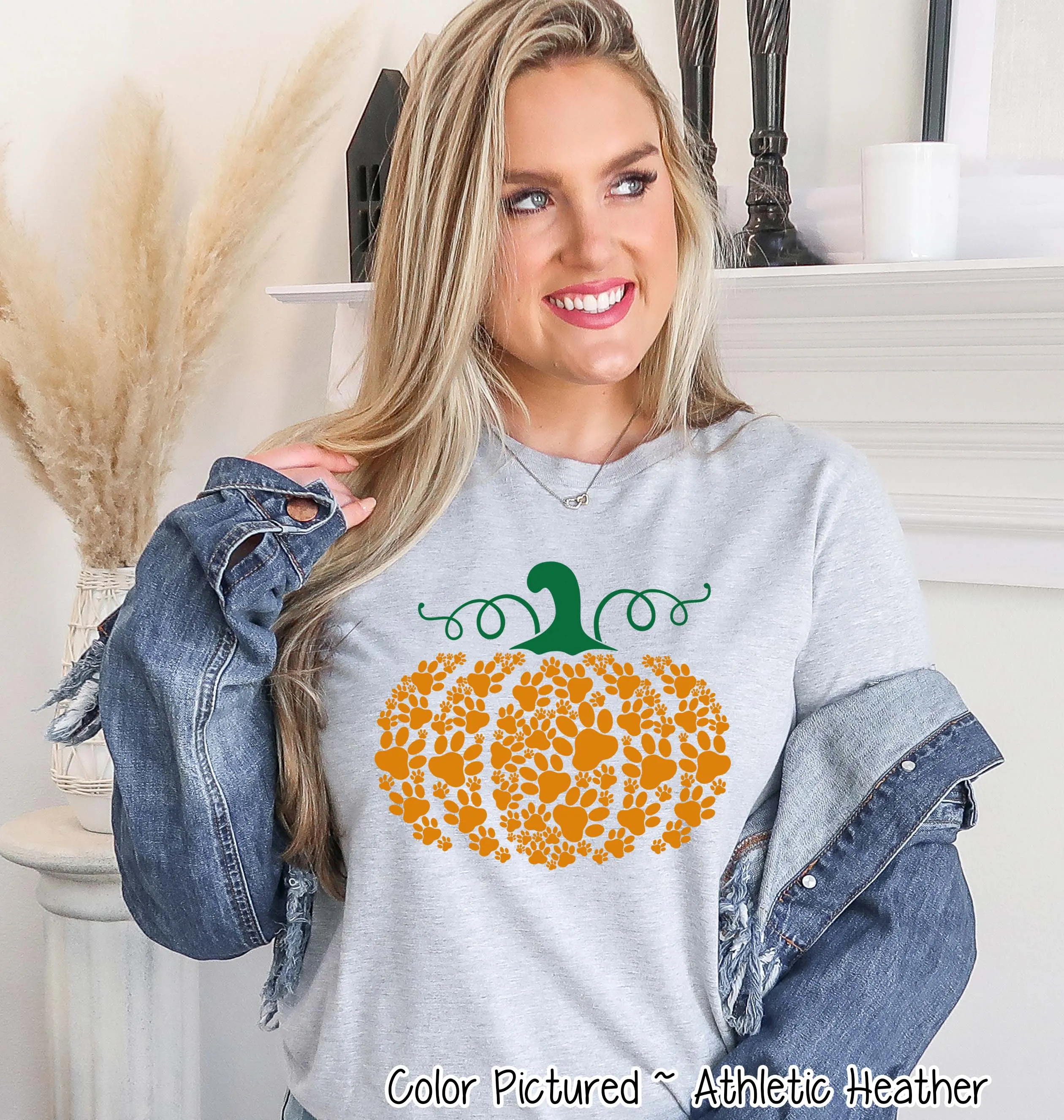 Cozy Cat and Dog Lover's Paw Print Pumpkin Fall and Halloween Tee