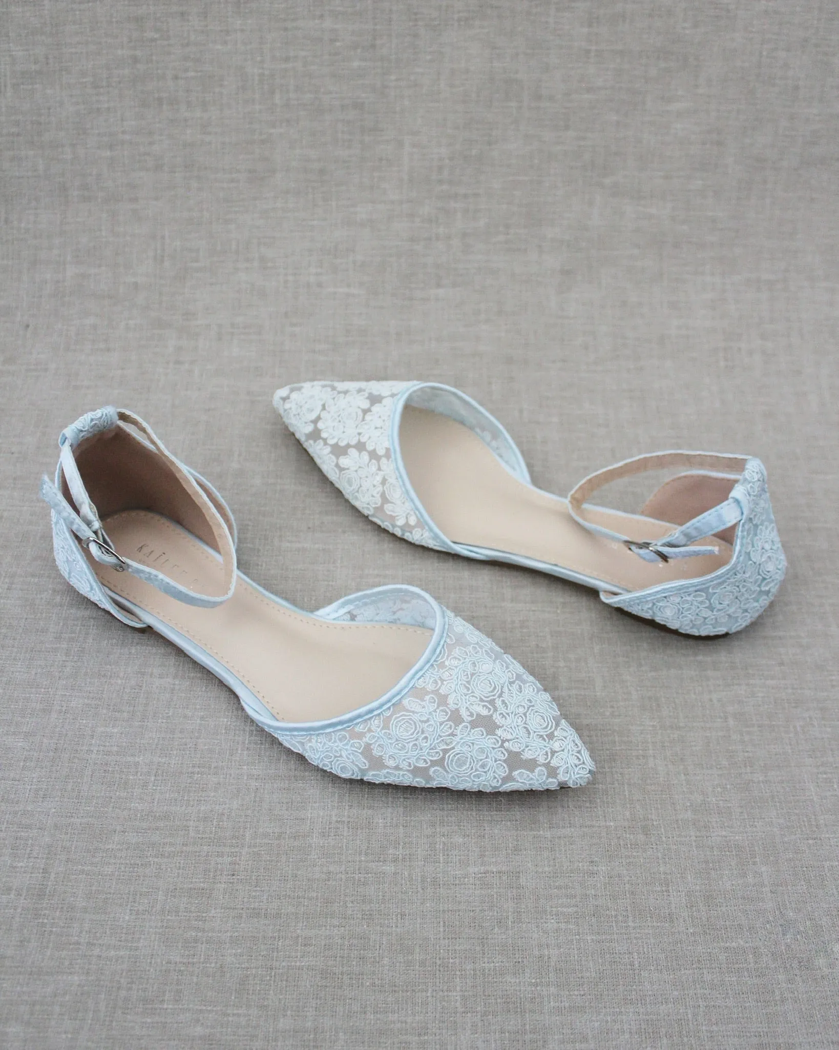 Crochet Lace Pointy Toe Flats with Ankle Strap