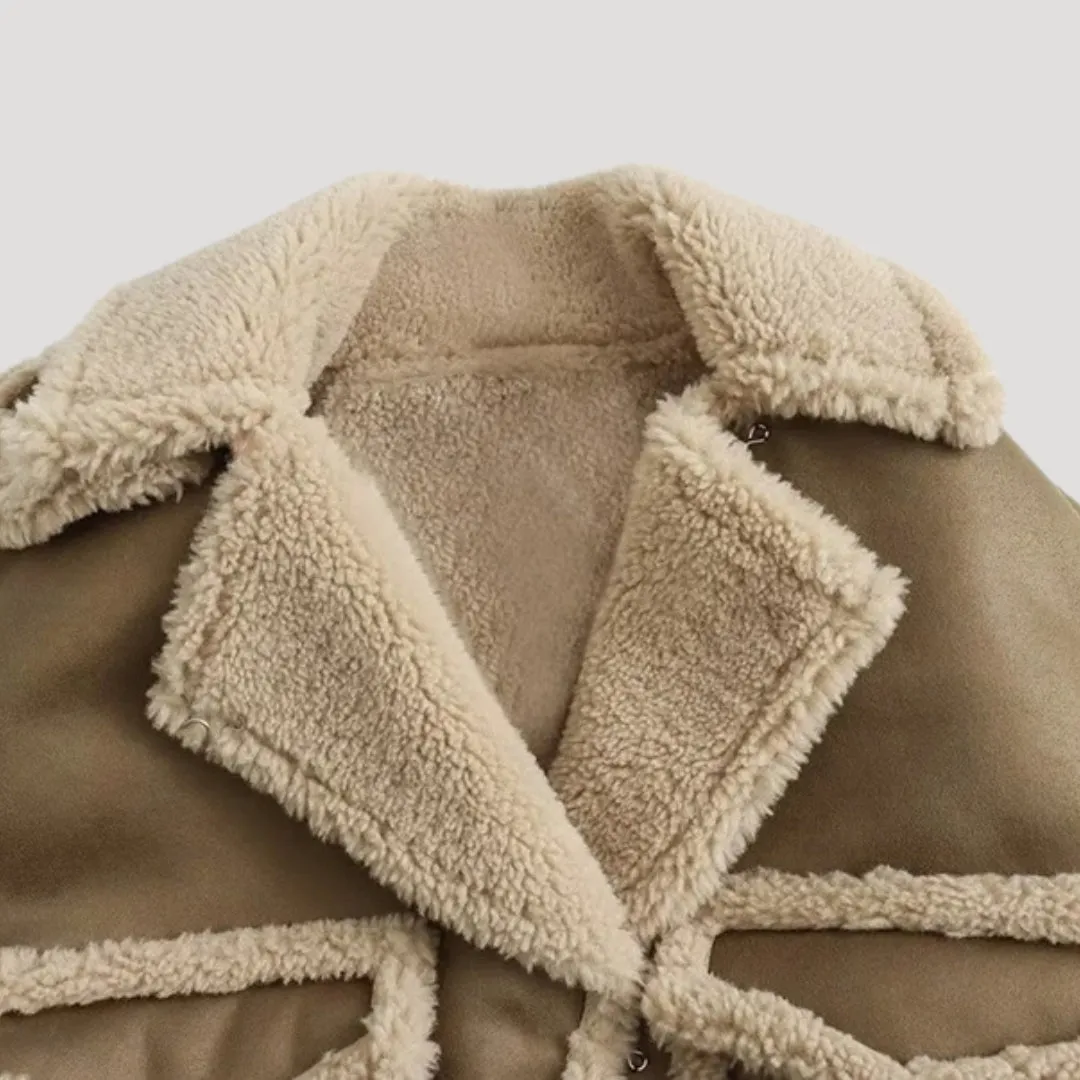 Cropped Shearling Jacket – Faux Suede Finish – Winter Casual Look