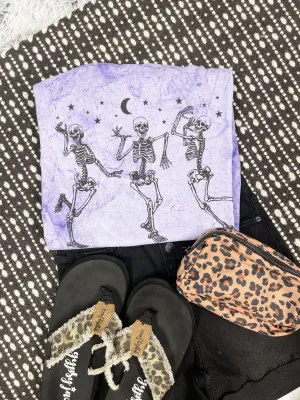 Dancing Skeletons Purple Tie Dye Graphic Tee