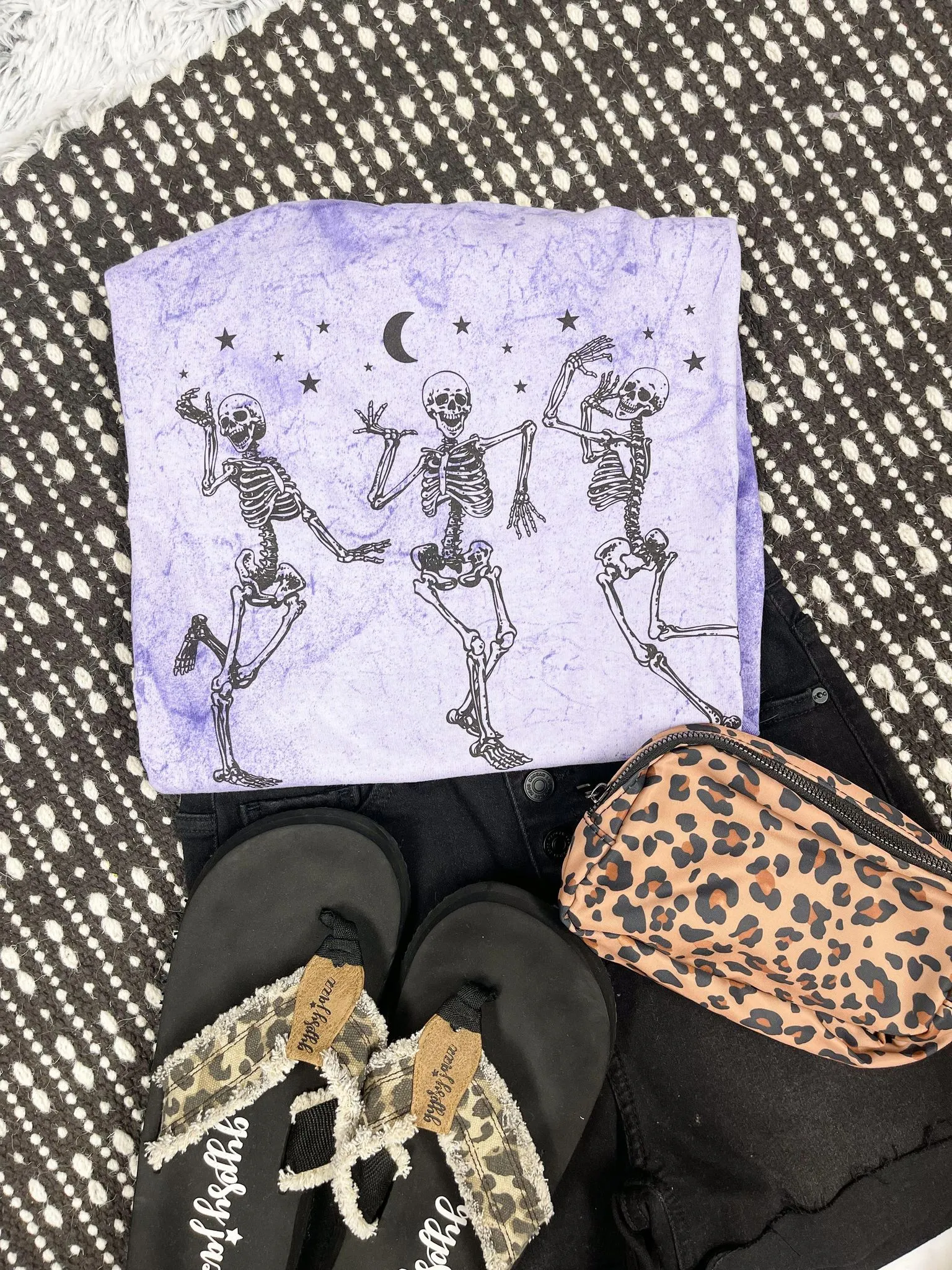 Dancing Skeletons Purple Tie Dye Graphic Tee