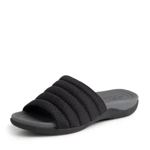Dearfoams Women's Original Comfort Emma Slip On Slide Sandal with Arch Support, Black, 10