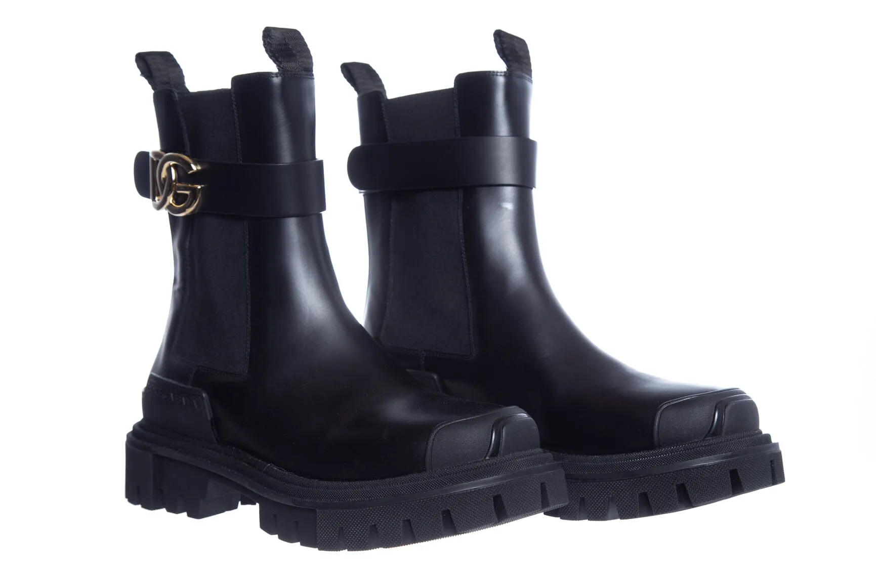 Dolce & Gabbana Black Leather Gold Logo Combat Boots SZ 38