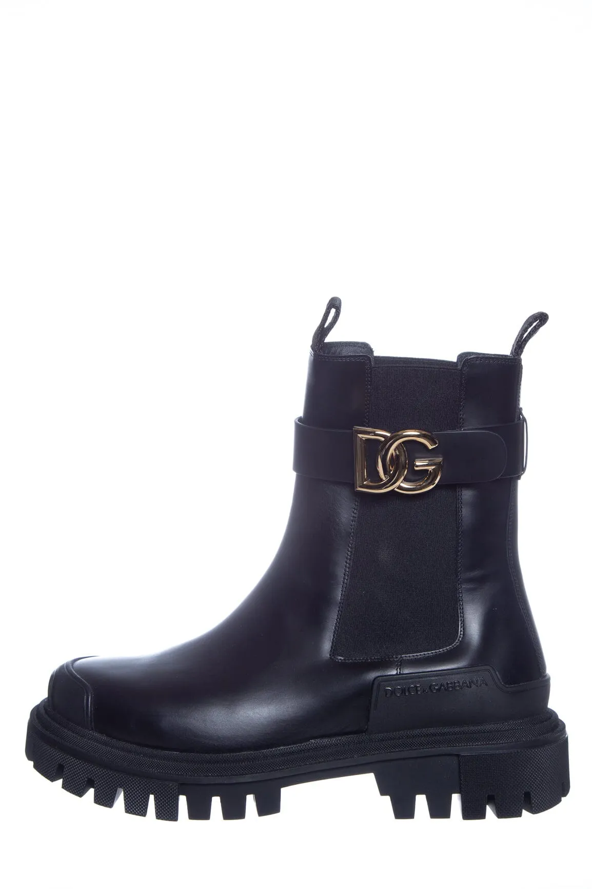 Dolce & Gabbana Black Leather Gold Logo Combat Boots SZ 38