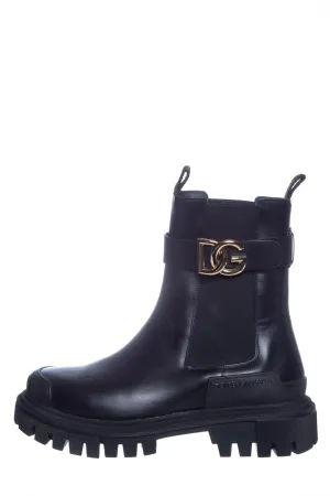 Dolce & Gabbana Black Leather Gold Logo Combat Boots SZ 38