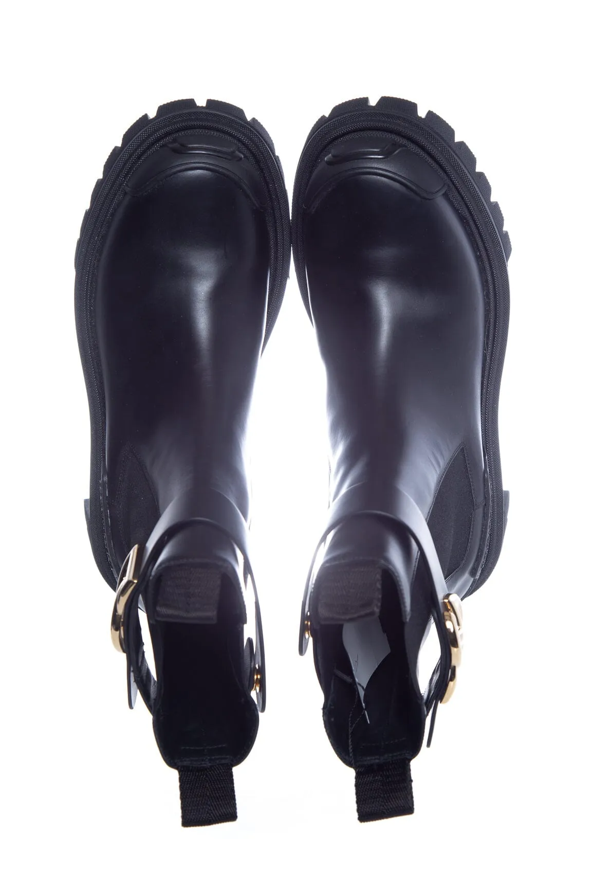 Dolce & Gabbana Black Leather Gold Logo Combat Boots SZ 38