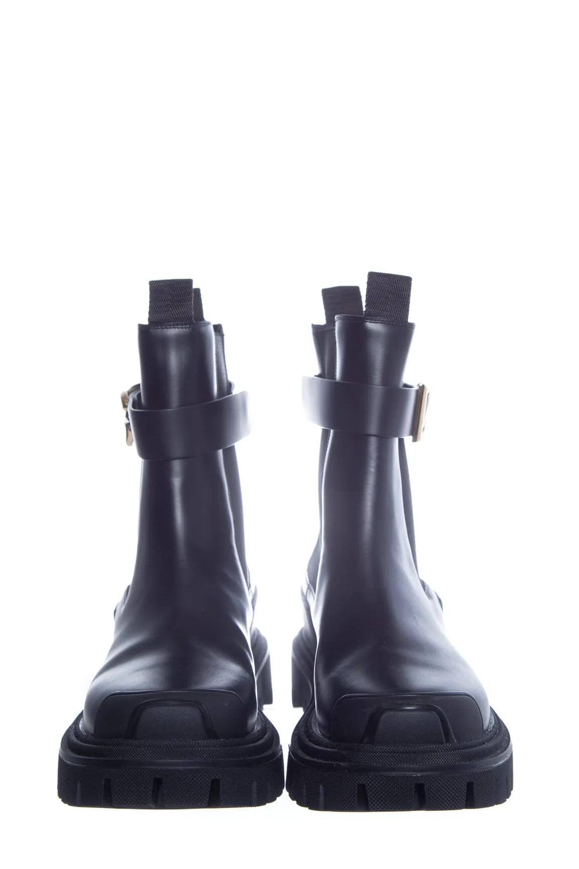 Dolce & Gabbana Black Leather Gold Logo Combat Boots SZ 38