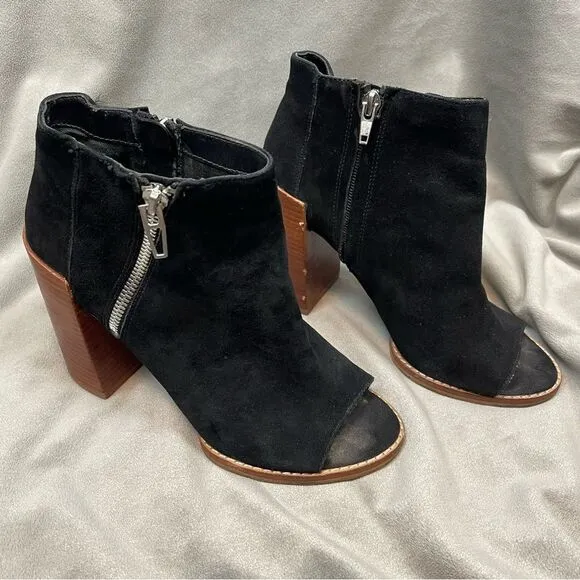 Dolce Vita Mercy Suede Open Toe Zip Bootie Black Size 6.5