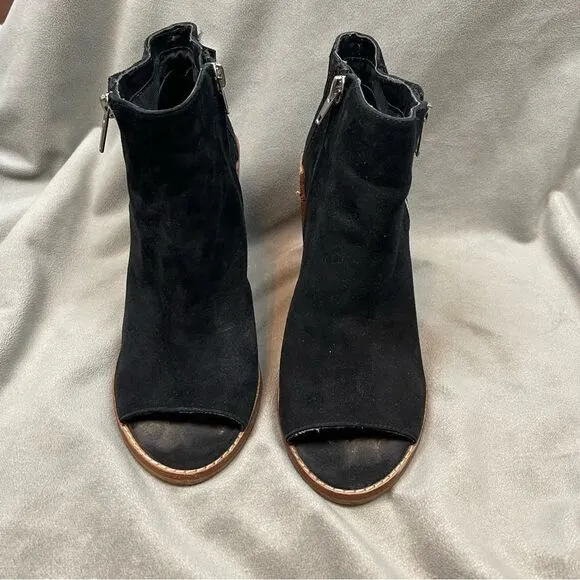 Dolce Vita Mercy Suede Open Toe Zip Bootie Black Size 6.5