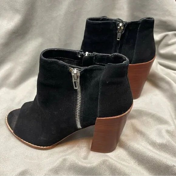 Dolce Vita Mercy Suede Open Toe Zip Bootie Black Size 6.5