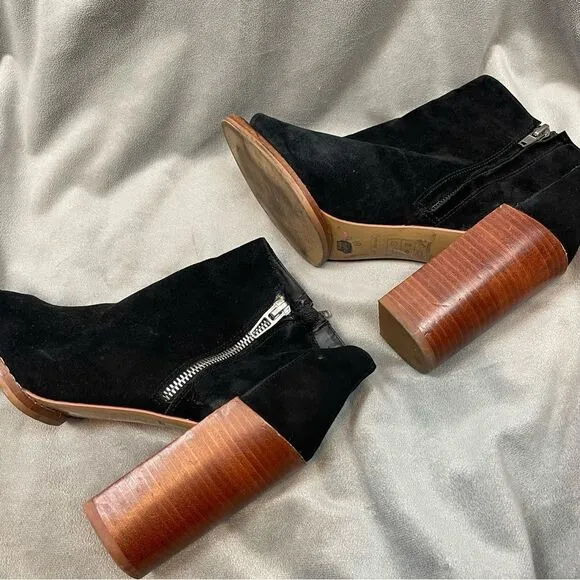 Dolce Vita Mercy Suede Open Toe Zip Bootie Black Size 6.5