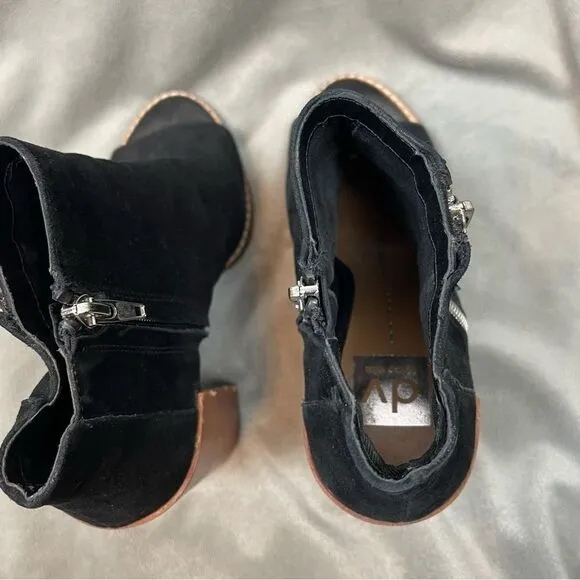 Dolce Vita Mercy Suede Open Toe Zip Bootie Black Size 6.5