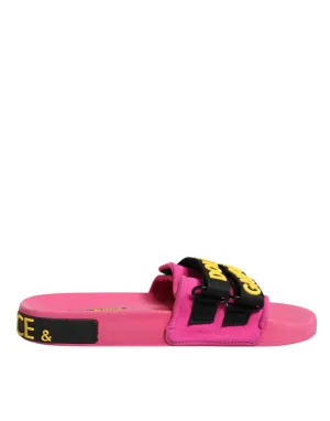 DOLCE&GABBANA Women Fuchsia Pink Sandals Nylon Slide Beachwear Shoes Size EUR 39