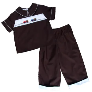 Dump Trucks Dk. Brown Smocked Shirt & Pants with Pockets