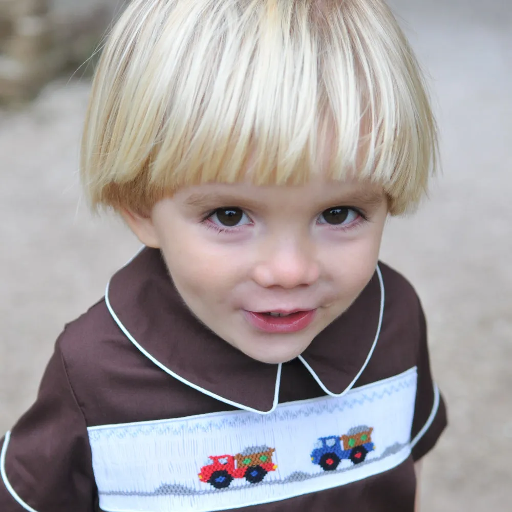 Dump Trucks Dk. Brown Smocked Shirt & Pants with Pockets