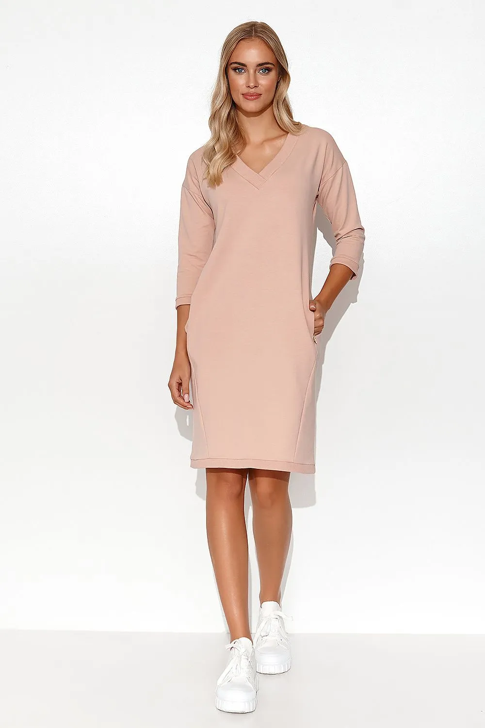 Elegant Deep V-Neck Midi Dress