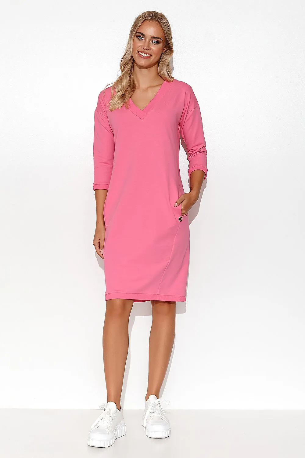 Elegant Deep V-Neck Midi Dress