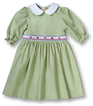 Elena Moss Green 3/4 Sleeve Smocked Baby Dress w/Peter Pan Collar