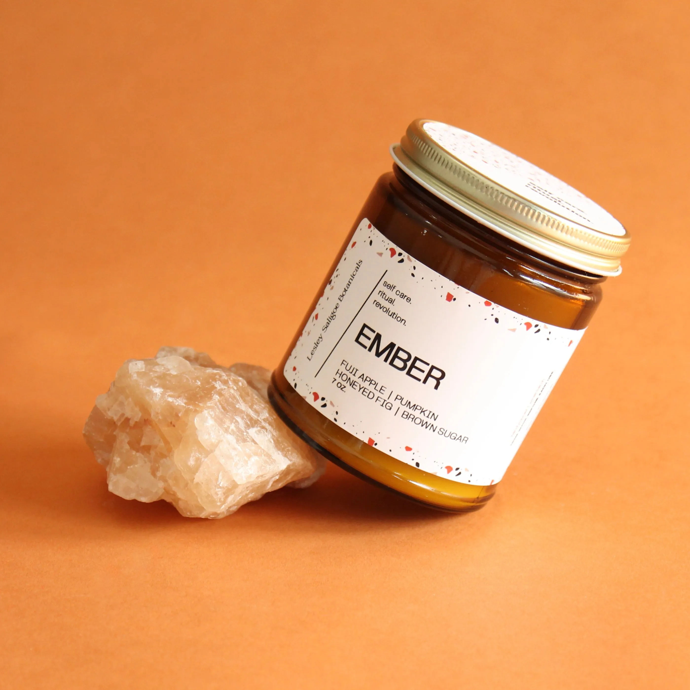 EMBER. Roasted Pumpkin. Apple Butter. Nutmeg. Candied Orange. Cherries. Amber Jar. Traditional Cotton Wick. 7 oz.