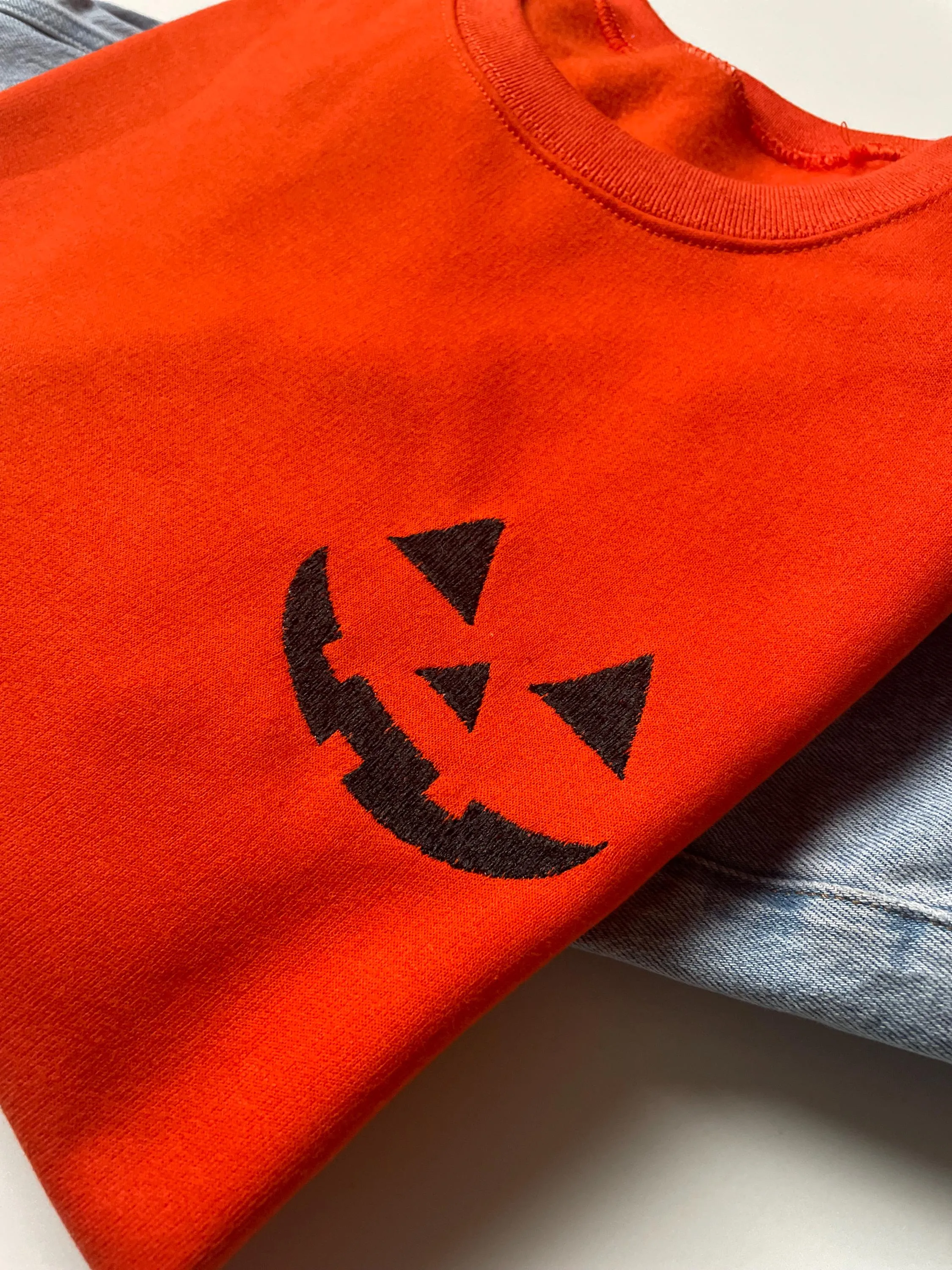 Embroidered Jack O Lantern Orange Pumpkin Sweatshirt