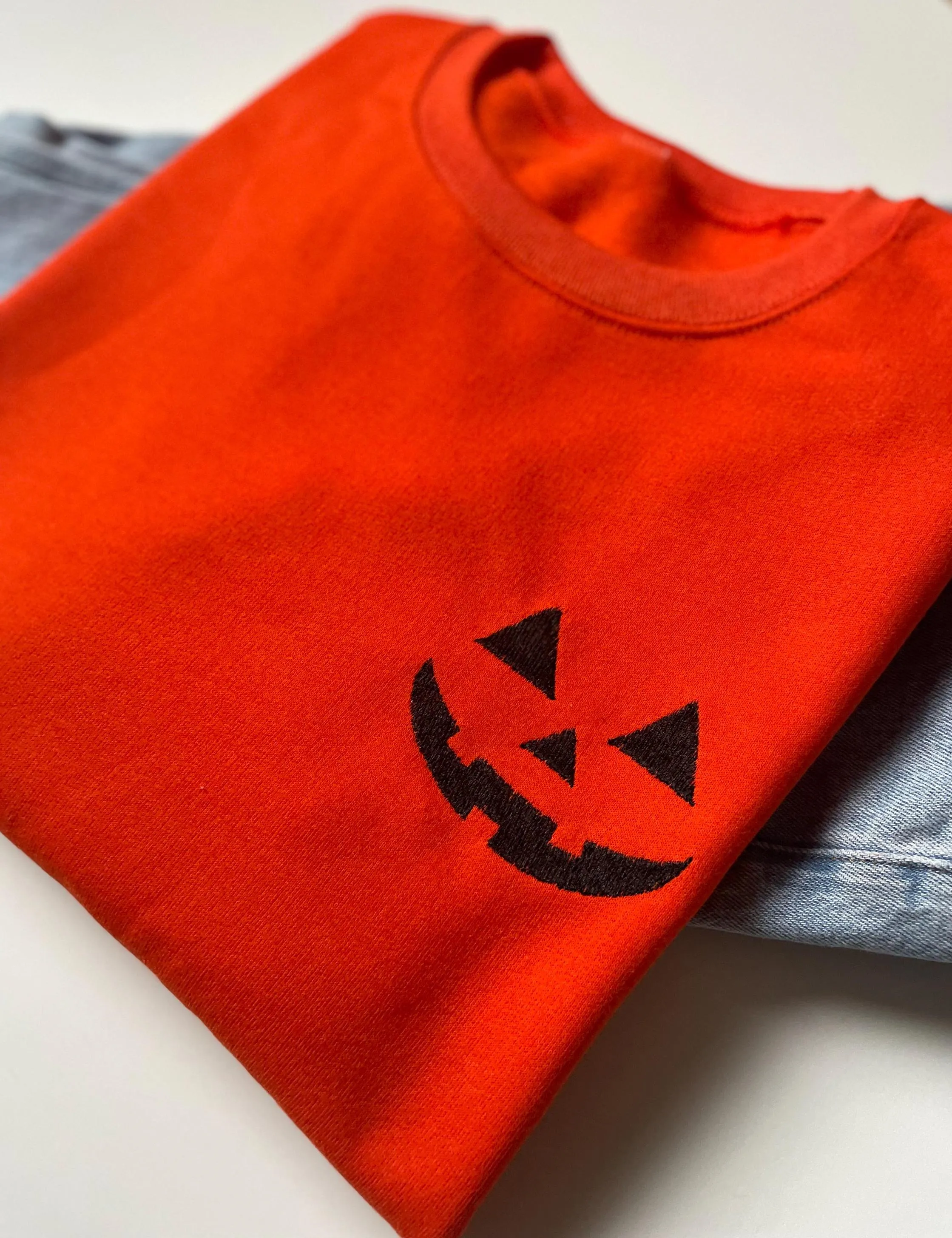 Embroidered Jack O Lantern Orange Pumpkin Sweatshirt