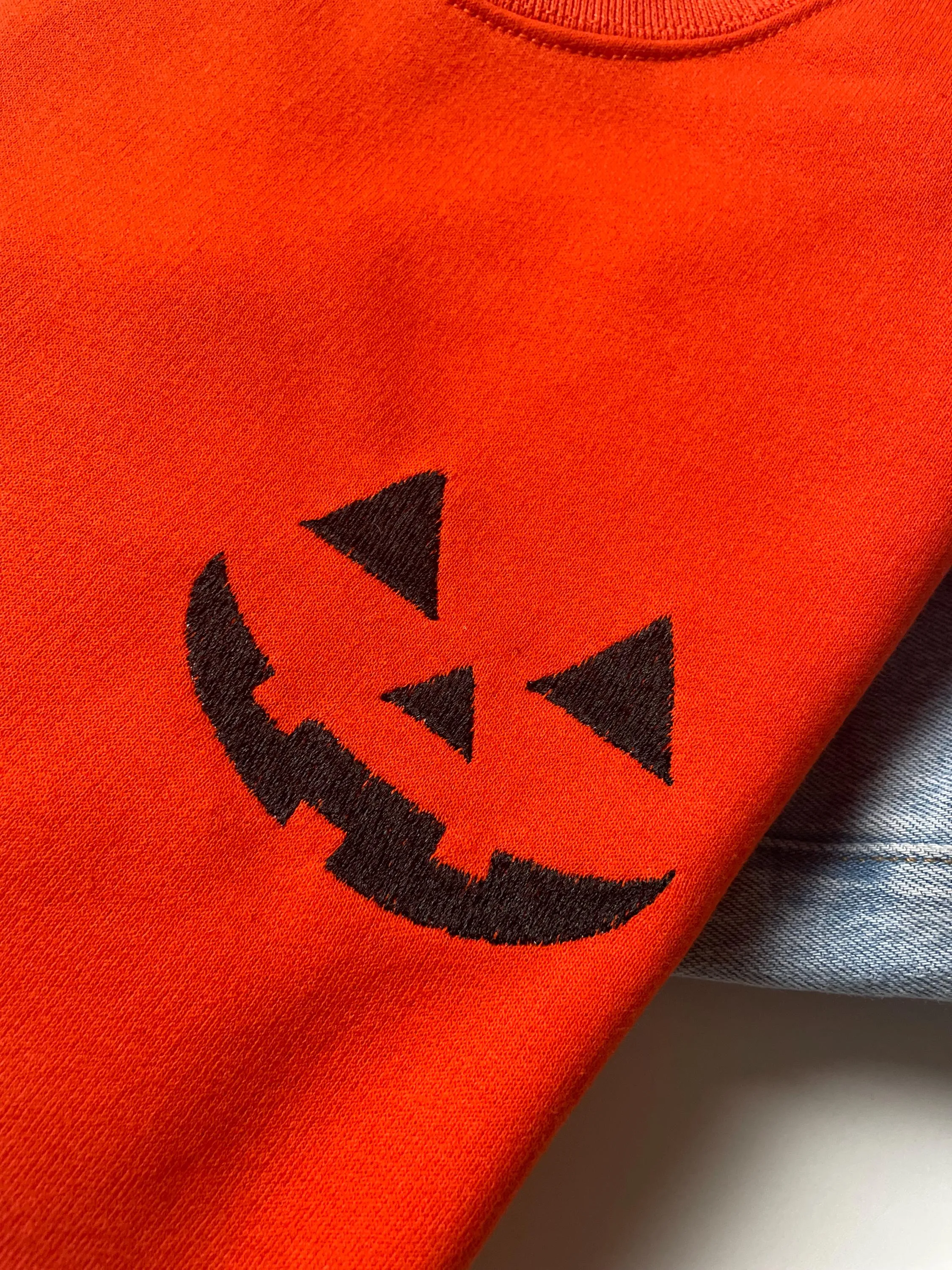 Embroidered Jack O Lantern Orange Pumpkin Sweatshirt