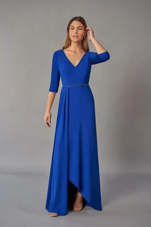Exciting Soft Stretch Crepe A-line Gown with Quarter Sleeves and High-Low Hemline