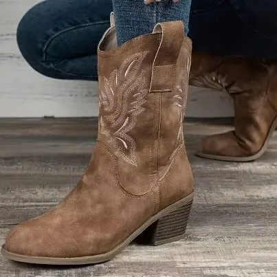 Fashion Chunky-heeled Pointed Toe Boots Winter Ethnic Style