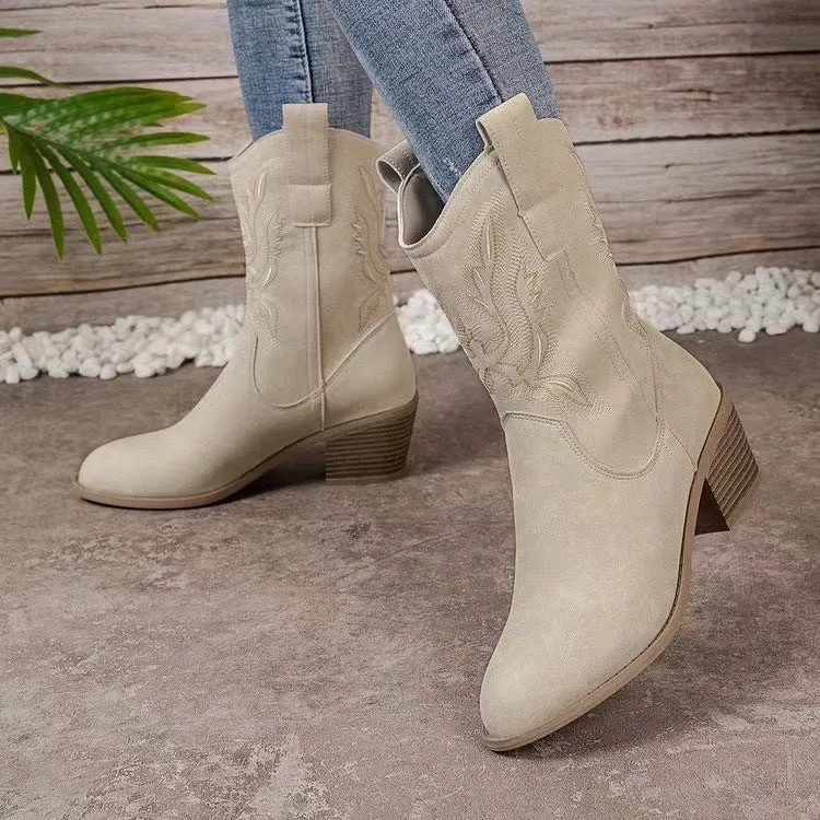 Fashion Chunky-heeled Pointed Toe Boots Winter Ethnic Style
