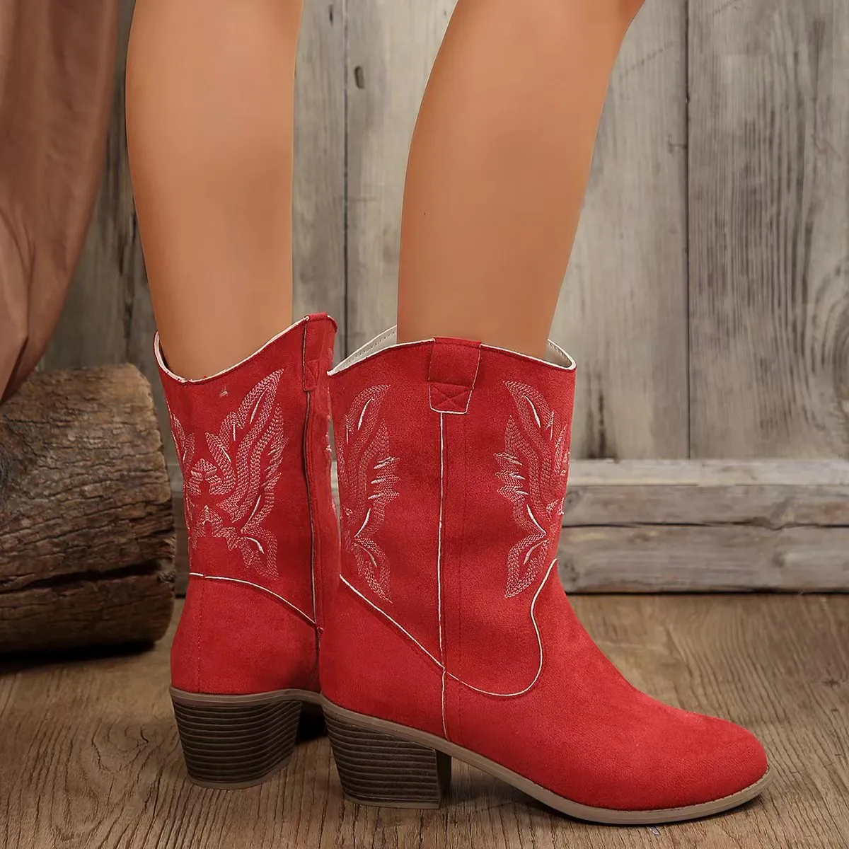 Fashion Chunky-heeled Pointed Toe Boots Winter Ethnic Style
