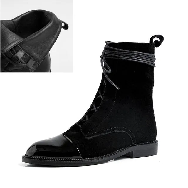 Fashion Women Martin Boots Genuine Leather Lace Up Ladies Ankle Boots Handmade Soft Leather Autumn Basic Shoes Woman