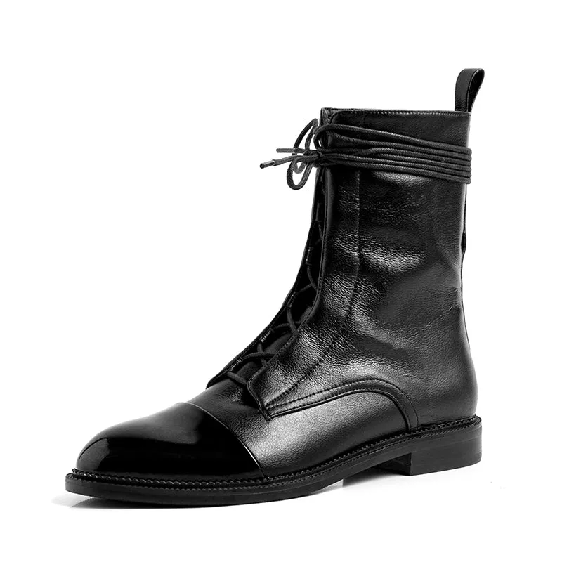 Fashion Women Martin Boots Genuine Leather Lace Up Ladies Ankle Boots Handmade Soft Leather Autumn Basic Shoes Woman