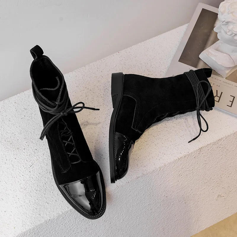 Fashion Women Martin Boots Genuine Leather Lace Up Ladies Ankle Boots Handmade Soft Leather Autumn Basic Shoes Woman