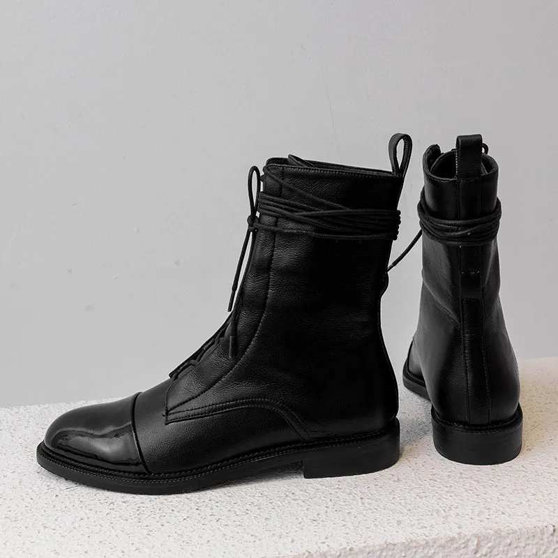 Fashion Women Martin Boots Genuine Leather Lace Up Ladies Ankle Boots Handmade Soft Leather Autumn Basic Shoes Woman