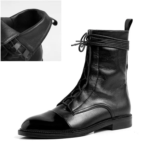 Fashion Women Martin Boots Genuine Leather Lace Up Ladies Ankle Boots Handmade Soft Leather Autumn Basic Shoes Woman