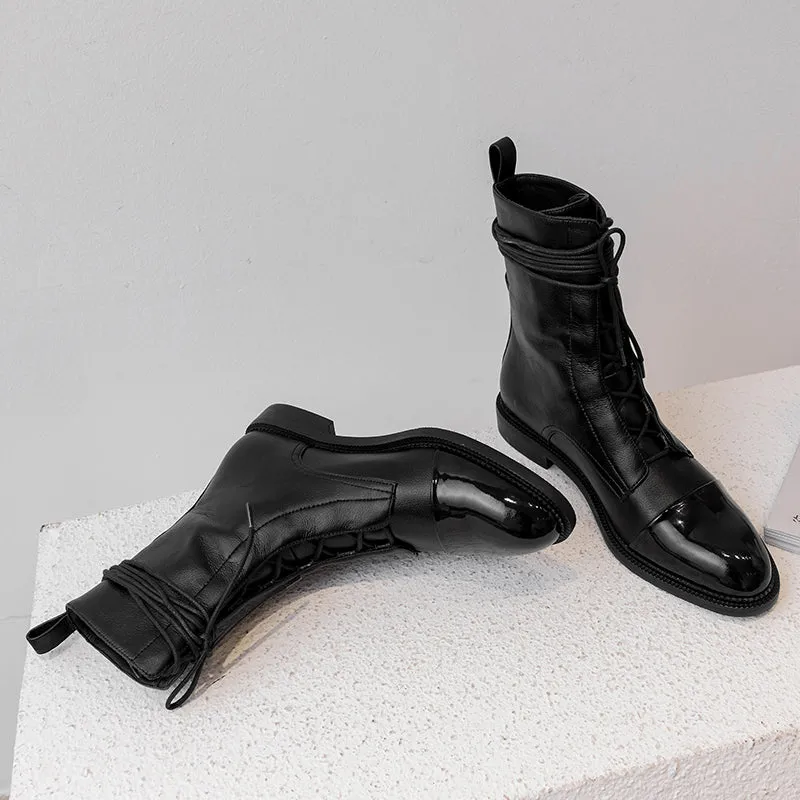 Fashion Women Martin Boots Genuine Leather Lace Up Ladies Ankle Boots Handmade Soft Leather Autumn Basic Shoes Woman
