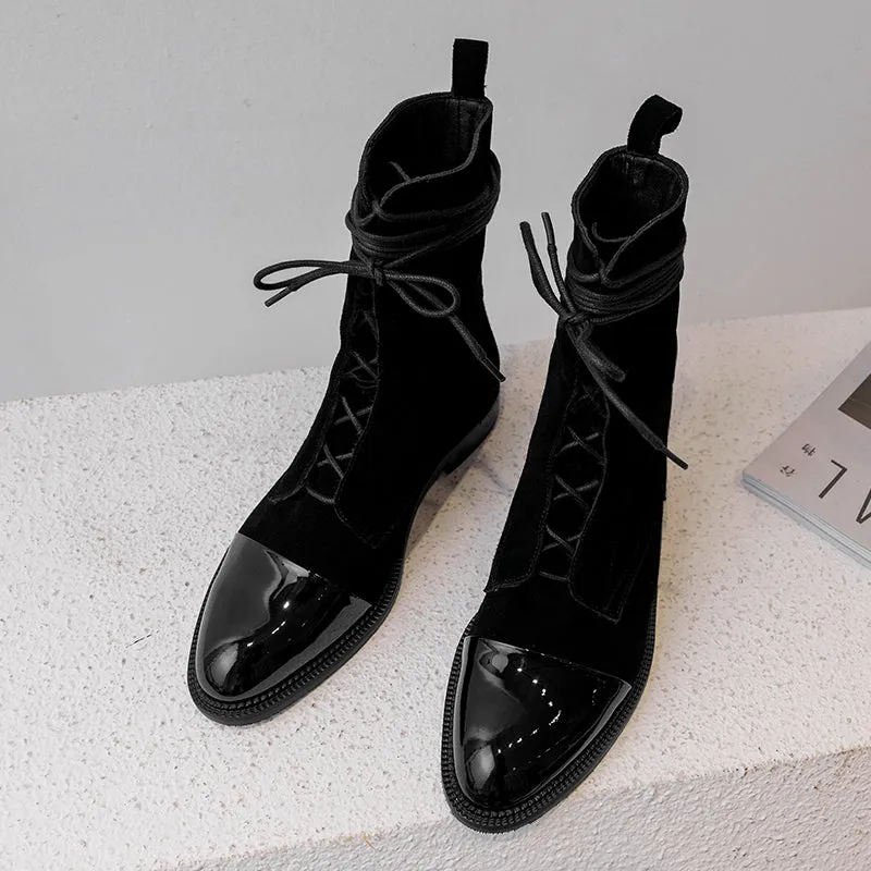 Fashion Women Martin Boots Genuine Leather Lace Up Ladies Ankle Boots Handmade Soft Leather Autumn Basic Shoes Woman