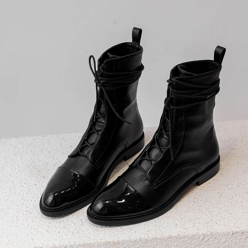 Fashion Women Martin Boots Genuine Leather Lace Up Ladies Ankle Boots Handmade Soft Leather Autumn Basic Shoes Woman