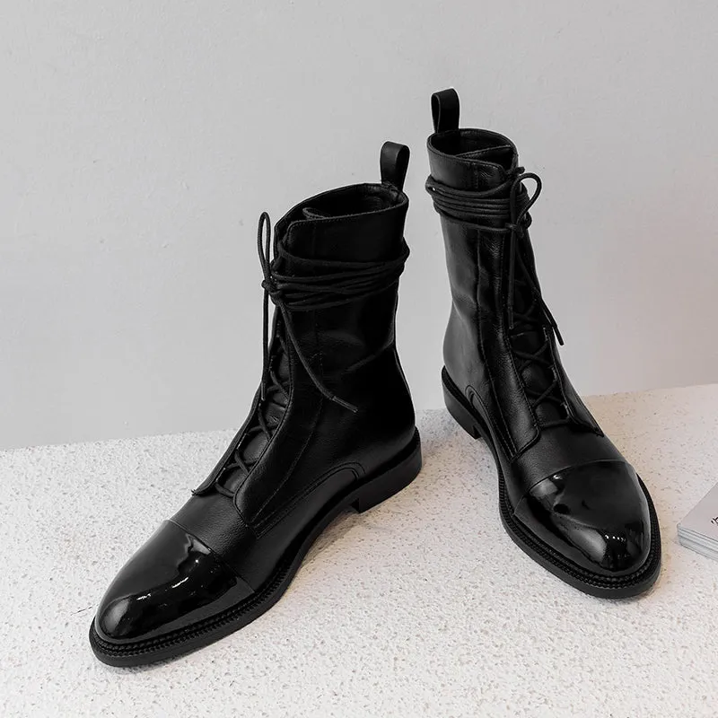 Fashion Women Martin Boots Genuine Leather Lace Up Ladies Ankle Boots Handmade Soft Leather Autumn Basic Shoes Woman