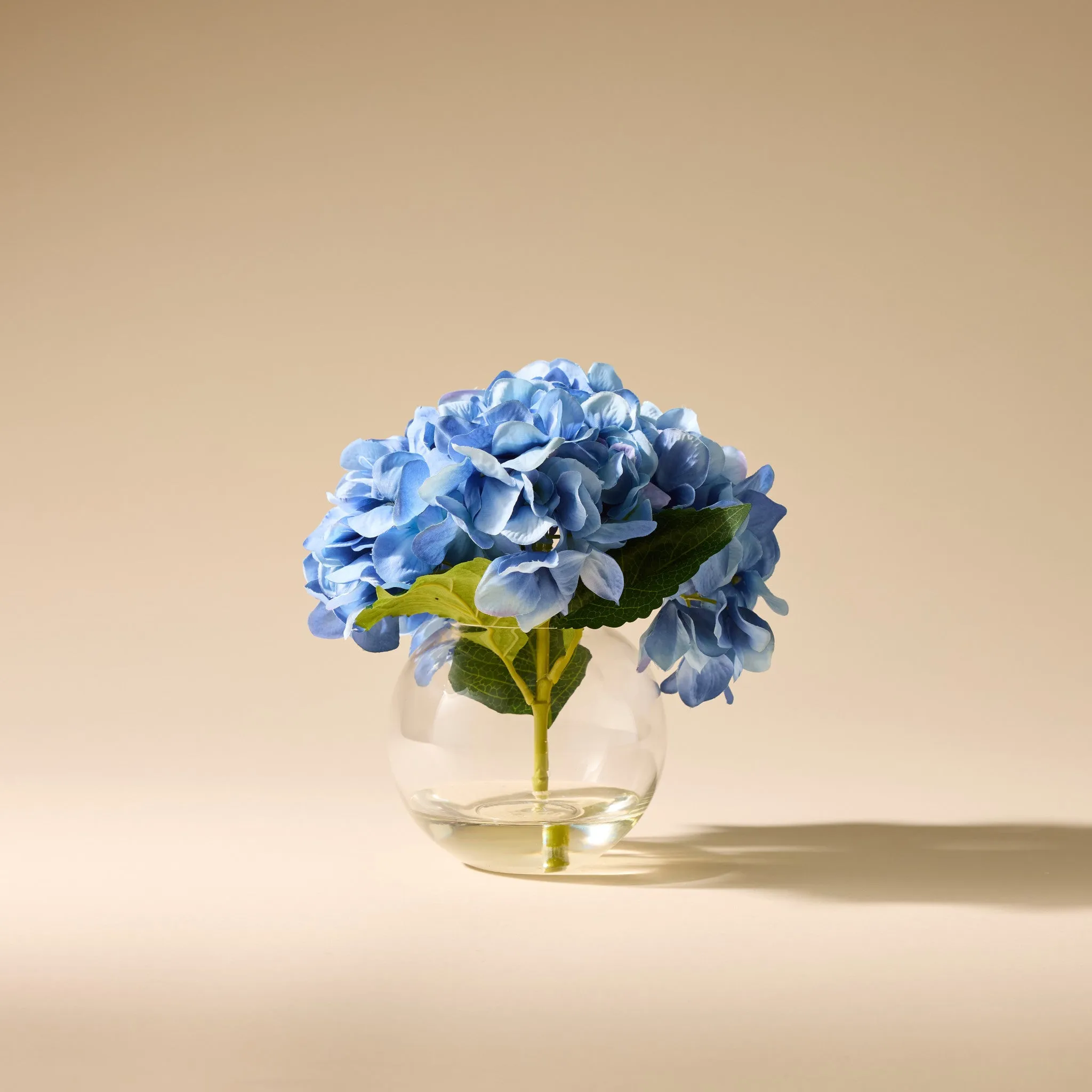 Faux Hydrangea Arrangement - Sphere Vase | Blue - 23cm