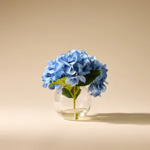 Faux Hydrangea Arrangement - Sphere Vase | Blue - 23cm